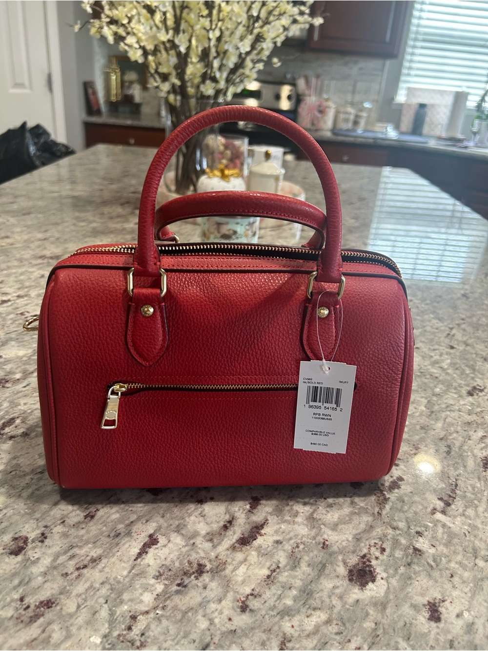 COACH Red Pebbled Leather Rowan w/Crossbody Strap - NWT - Picture 2 of 6